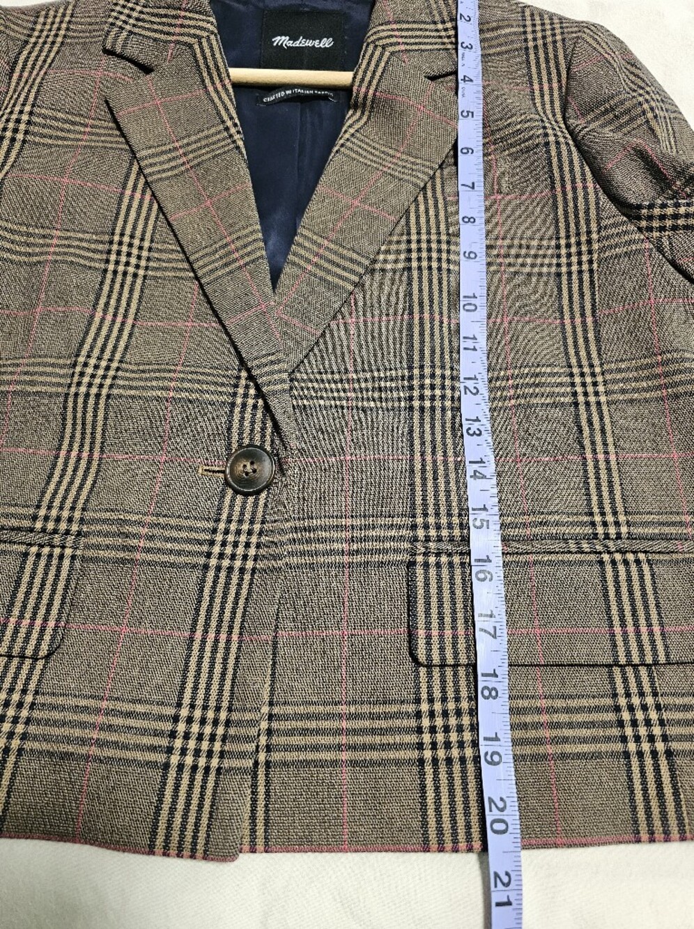 Madewell The Sutter Crop Plaid Blazer Brown Pink Size Medium Like New - Picture 10 of 11